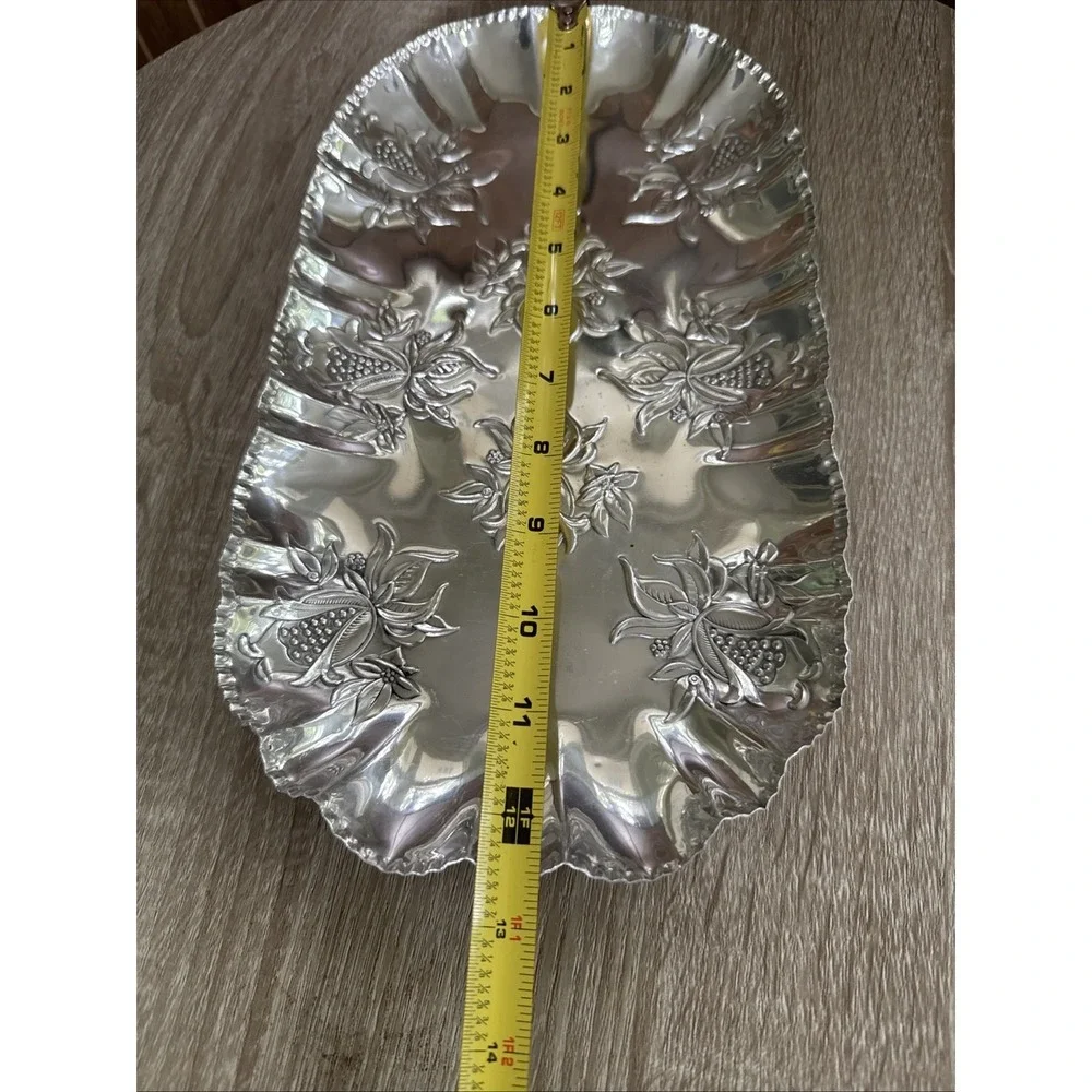 Vintage Hammered And Pressed Aluminum Bread Serving Tray